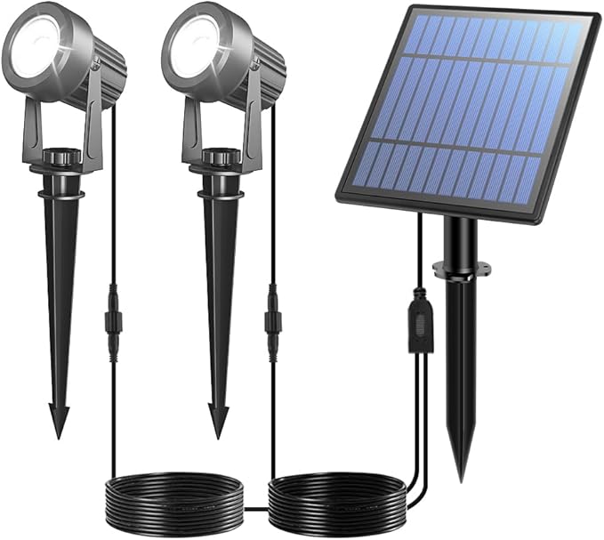 APONUO Solar Spot Lights Outdoor 2-in-1 Solar Landscape Lighting Dusk to Dawn Solar Uplights IP65 Waterproof 9.8ft Cable Outdoor Spot Lights for Yard Pathway Garden Tree Decoration (Cool White)