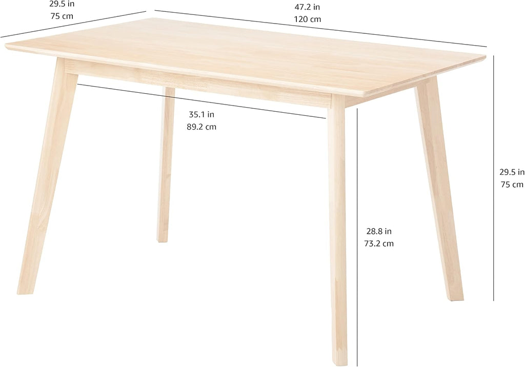 Amazon Basics Certified Sturdy Solid Wood Rectangular Dining Table, Easy Assembly, Kitchen Table, 29.5" D x 47.2" W x 29.5" H, Natural Wood