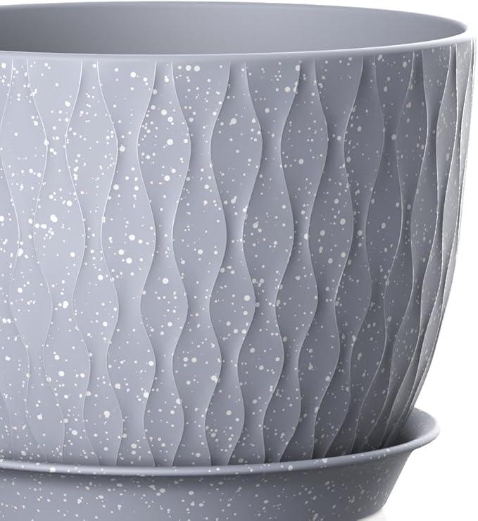 12/10/9 Inch Plant Pots, 3 Pack Large Flower Pots for Indoor and Outdoor Plants with Water Ripples, Large Plastic Flower Pots with Drainage Holes and Tray for Garden Indoor Plants