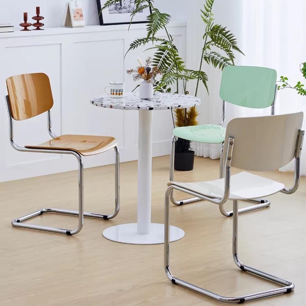 Etlegor Kitchen Plastic Backrest Dining Chair, Modern Cantilever Side Chair w/Chrome Steel Frame for Living Room Office Leisure Area(Creamy White)