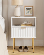 Night Stand,Modern Bedside Table with Drawer and Shelf,White Night Stand with Gold Frame,Small Side Table for Bedroom,Living Room