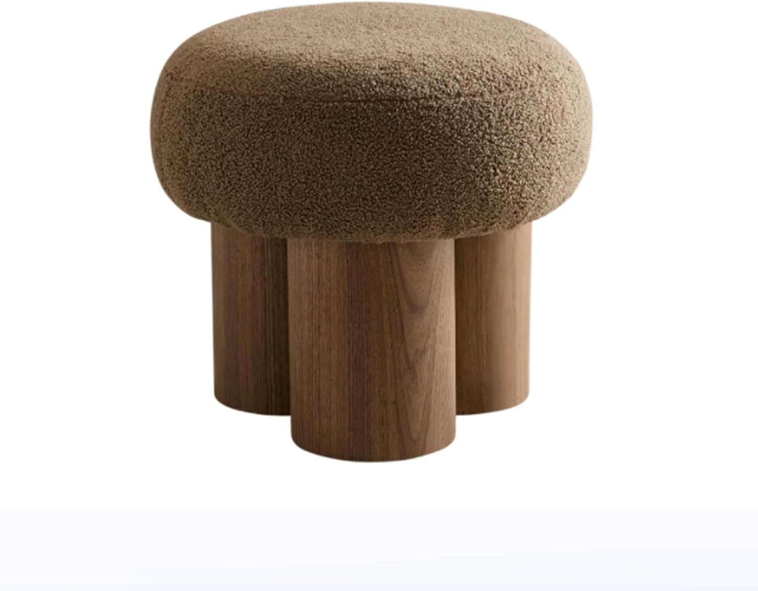 16.54''Mushroom Stool,Modern Fabric Ottoman Foot Rest,Teddy Round Foot Stool with Three Legs Under Desk,Small Stool for Living Room, Bedroom and Kitchen (Brown')