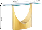 Luxury Gold Glass Console Table, Modern 47" Rectangle Entryway Table with Mirrored U-Shape Stainless Steel Base, Clear Glass Sofa Tables Behind The Couch Hallway Tables for Living Room