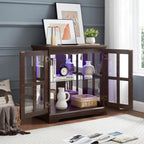 KEIKI Lighted Curio Cabinet, Glass Display Cabinet with 2 Doors & Adjustable Shelves, LED Light Strip, Cherry