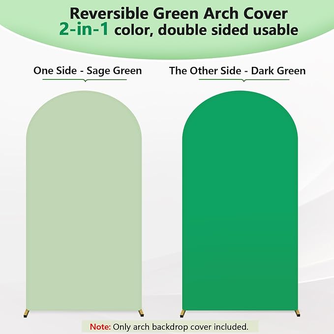 HEMMOTOP 7.2 ft Arch Backdrop Cover(One Piece Double Color), Green and Sage Green Spandex Arch Stand Covers, Fabric Stretchy Background for Balloon Arches, Wedding, Birthday Party, Baby Shower