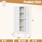 47.3 Inch White Metal Pantry Cabinet Freestanding Storage Organizer with 3 Adjustable Shelves 110lb Per Shelf Heavy Duty Cabinet for Living Room