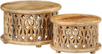 2 Piece Coffee Table Set Solid Mango Wood Round Nesting End Tables for Living Room Brown