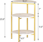 AWQM Marble Side End Table Set, 3-Tier Sofa Side Table, Small Round Coffee, Table Bedside Table of 2, Corner Table w/Metal Frame for Living Room Bedroom, White+Gold