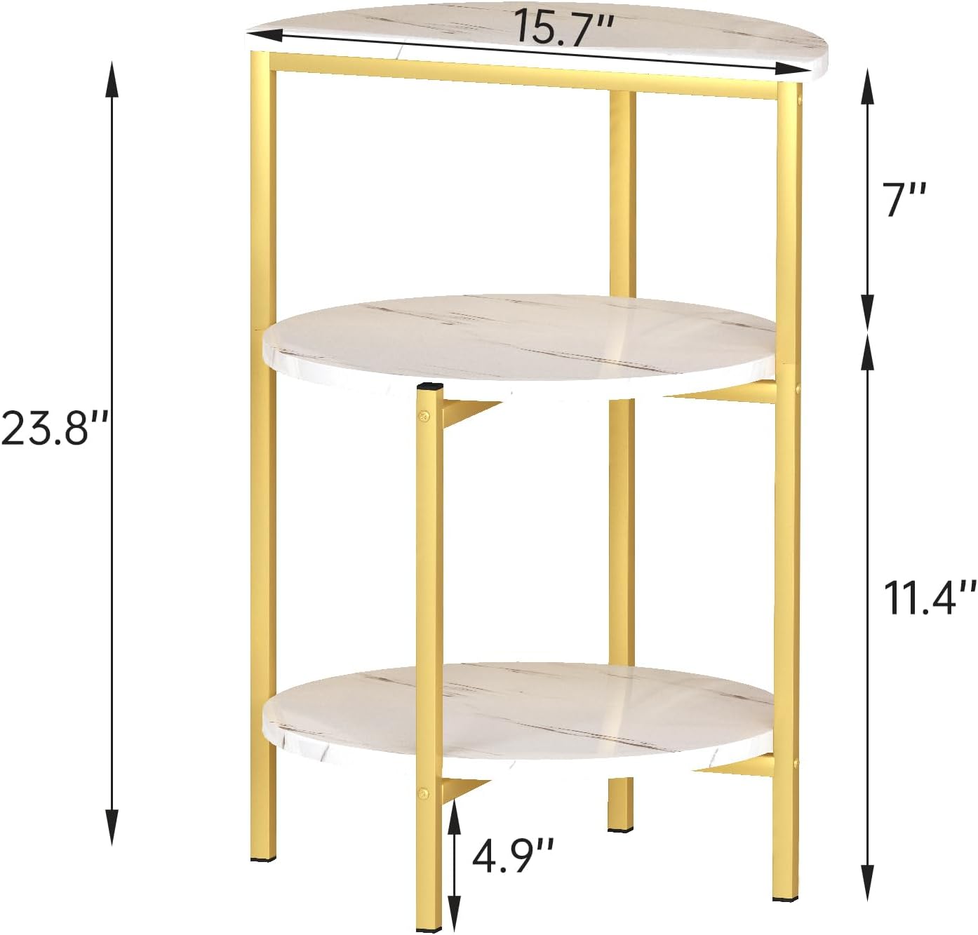 AWQM Marble Side End Table Set, 3-Tier Sofa Side Table, Small Round Coffee, Table Bedside Table of 2, Corner Table w/Metal Frame for Living Room Bedroom, White+Gold