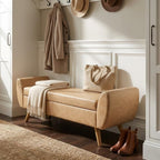 HomePop 60" Modern Storage Bench with Wood Legs - Sand Faux Leather