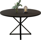 GarveeHome 47 Inch Round Dining Table for 4, Circle Kitchen Table with Pedestal Base, Farmhouse Wooden Dining Table for Small Spaces, Kitchen & Dining Room, Living Room（Black/Only Table）