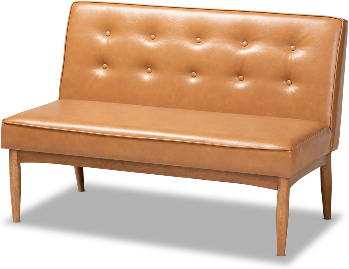Faux Leather Corner Sofa Bench, Walnut Wood Finish, 2-Piece Dining Set