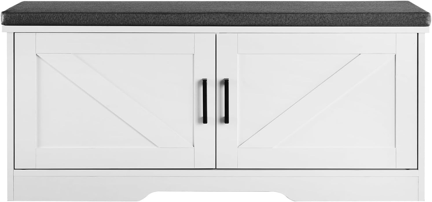 VEVOR Shoe Storage Bench with Padded Cushion & 2 Barn Doors, Entryway Bench 39.4 x 14.0 x 18.1 Inches, for Entryway, Hallway, Living Room, Bedroom