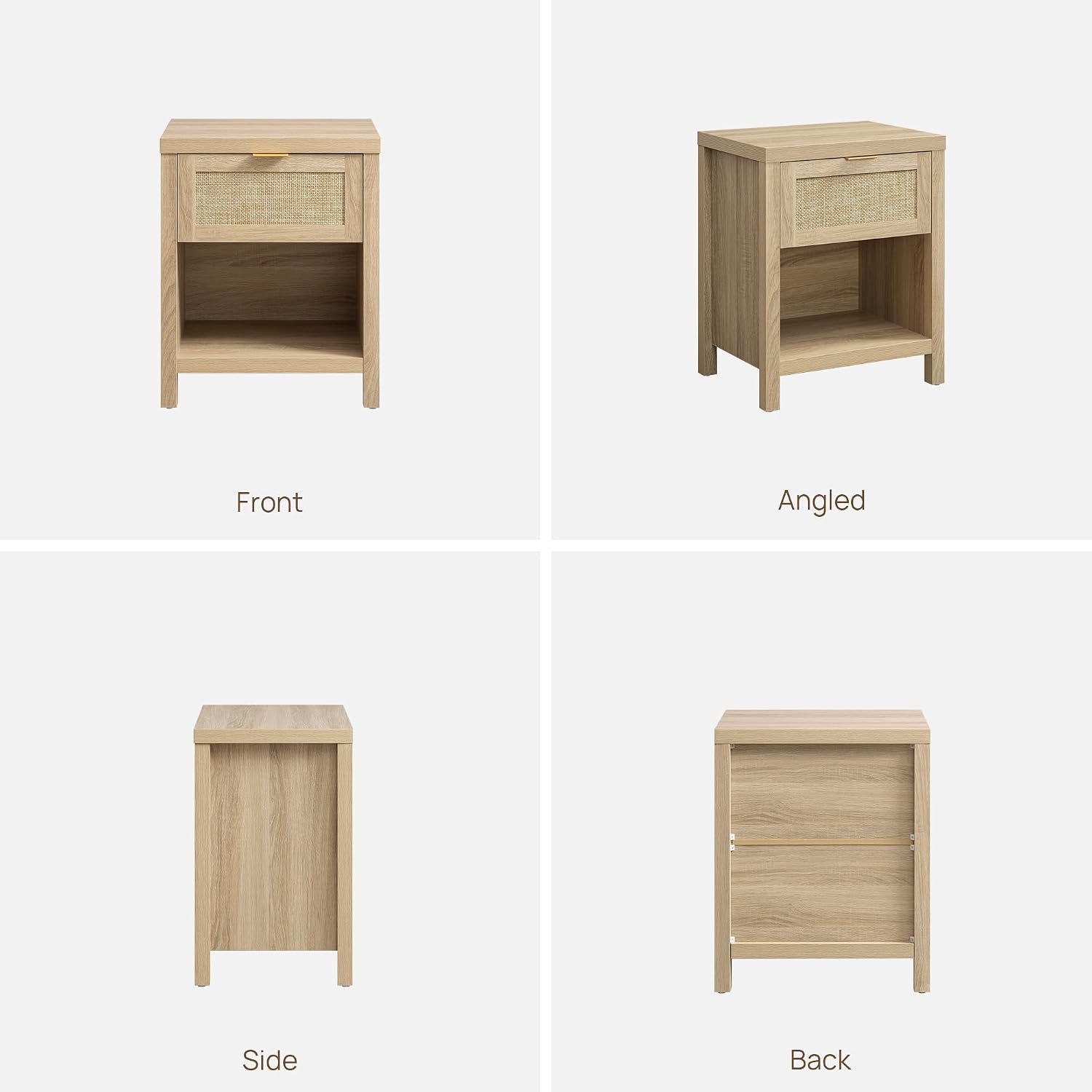 SICOTAS Nightstands Set of 2 Rattan Night Stand with Drawer | Farmhouse Bedside Table with Storage Shelf - Boho End Side Table for Bedroom, Light Oak