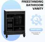 JIVOIT 24 Inch Bathroom Vanity with Ceramic Sink Top, Solid Wood & MDF Vanity Cabinet with Flip-Out Drawer, 3 Drawers & Storage Cabinet, Adjustable Shelf, Door-Mounted Storage Rack (Black-33)