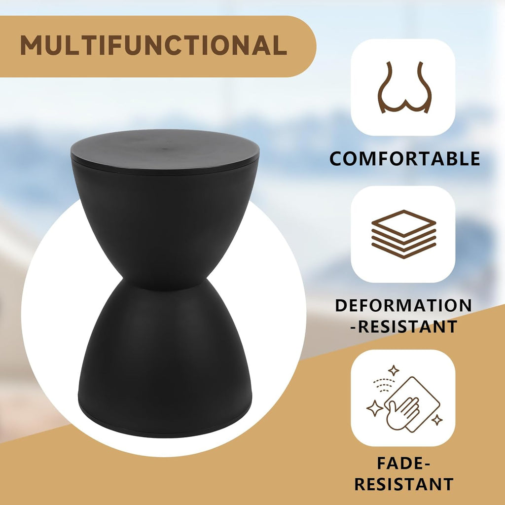 Hourglass Shaped Stool, Modern Side Table Round End Table Stool Attracting Attention Shoe Changing Home Use 43x30cm (Black)