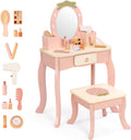 OOOK Toddler Vanity for 3 Year Old with 10pcs Pretend Makeup Accessories | FSC Safety, Kids Vanity and Makeup Table for Kids with Drawer, Pink Strawberry-Themed, Ideal Gift Choice for Girls Aged 3+