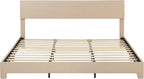 SHA CERLIN Linen Upholstered King Size Bed Frame with Headboard, Beige