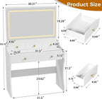 COMHOMA Makeup Vanity Desk with Mirror and Lights, Vanity Table and Chair Set with 5 Drawers & Charging Station, Modern Dressing Table for Girls, Stepless Dimmable & 3 Color Adjustable, Pearl White