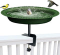 Garbuildman Deck Mounted Bird Bath Bowl Spa Birdfeeder & Adjustable Unheated Birdbath with Heavy Duty Clamp for Outdoor Garden, Oval Style, Green