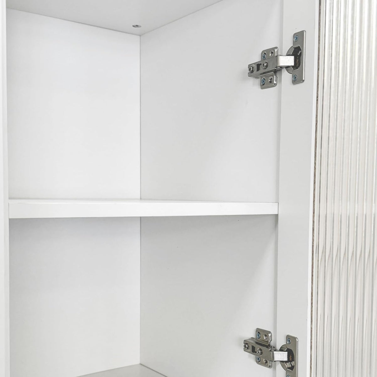 Pull-Out Kitchen Pantry Cabinet with Multi-Tier Shelves, Glass Doors & Spice Rack, Freestanding Wood Hutch Storage Cabinet Next to Refrigerator for Coffee Bar, Dining Room, Narrow Spaces