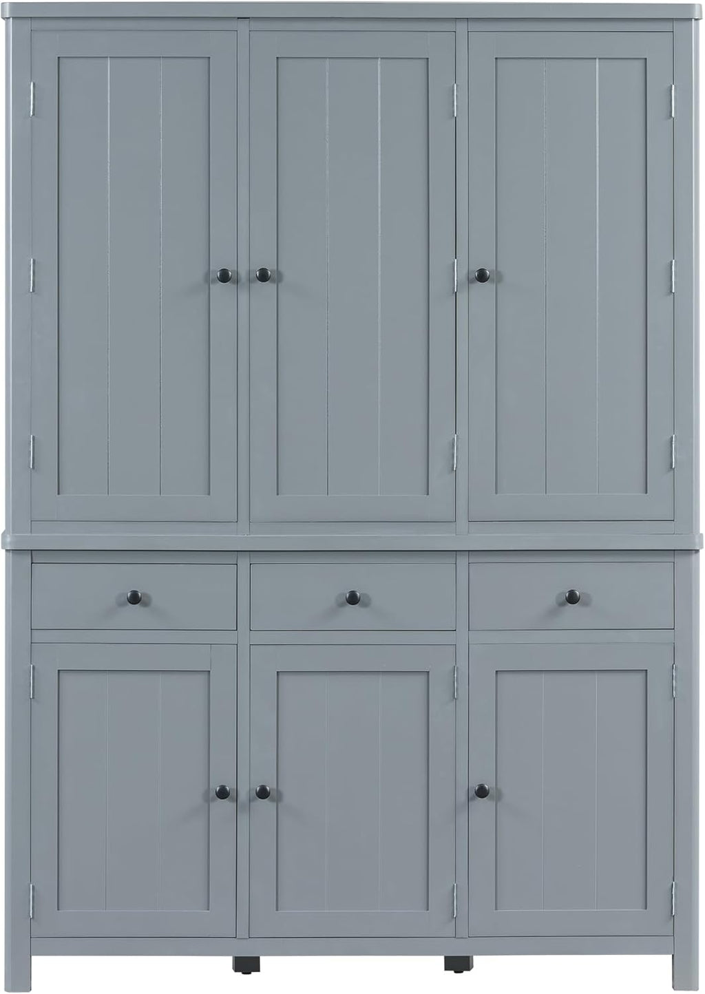 Merax 74.8'' Tall Kitchen Pantry Storage Cabinet with 6 Doors, 3 Drawers and Adjustable Shelves, Freestanding Large Cupboard & Pull-Out Trays for Kitchen, Dining Room, Living Room, Gray