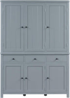 Merax 74.8'' Tall Kitchen Pantry Storage Cabinet with 6 Doors, 3 Drawers and Adjustable Shelves, Freestanding Large Cupboard & Pull-Out Trays for Kitchen, Dining Room, Living Room, Gray