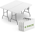 Folding Table 6 Pack, 6 FT Foldable Plastic Table with Carrying Handle, Heavy Duty Portable Fold-in-Half Utility Table for Party, Camping, Banquet, Craft, Wedding, Indoor & Outdoor Use