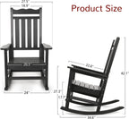 Stoog Patio Rocking Chair, All-Weather Porch Rocker, 400 lbs Weight Support, Never Fade or Rot, for Backyard, Fire Pit, Lawn and Garden, Black