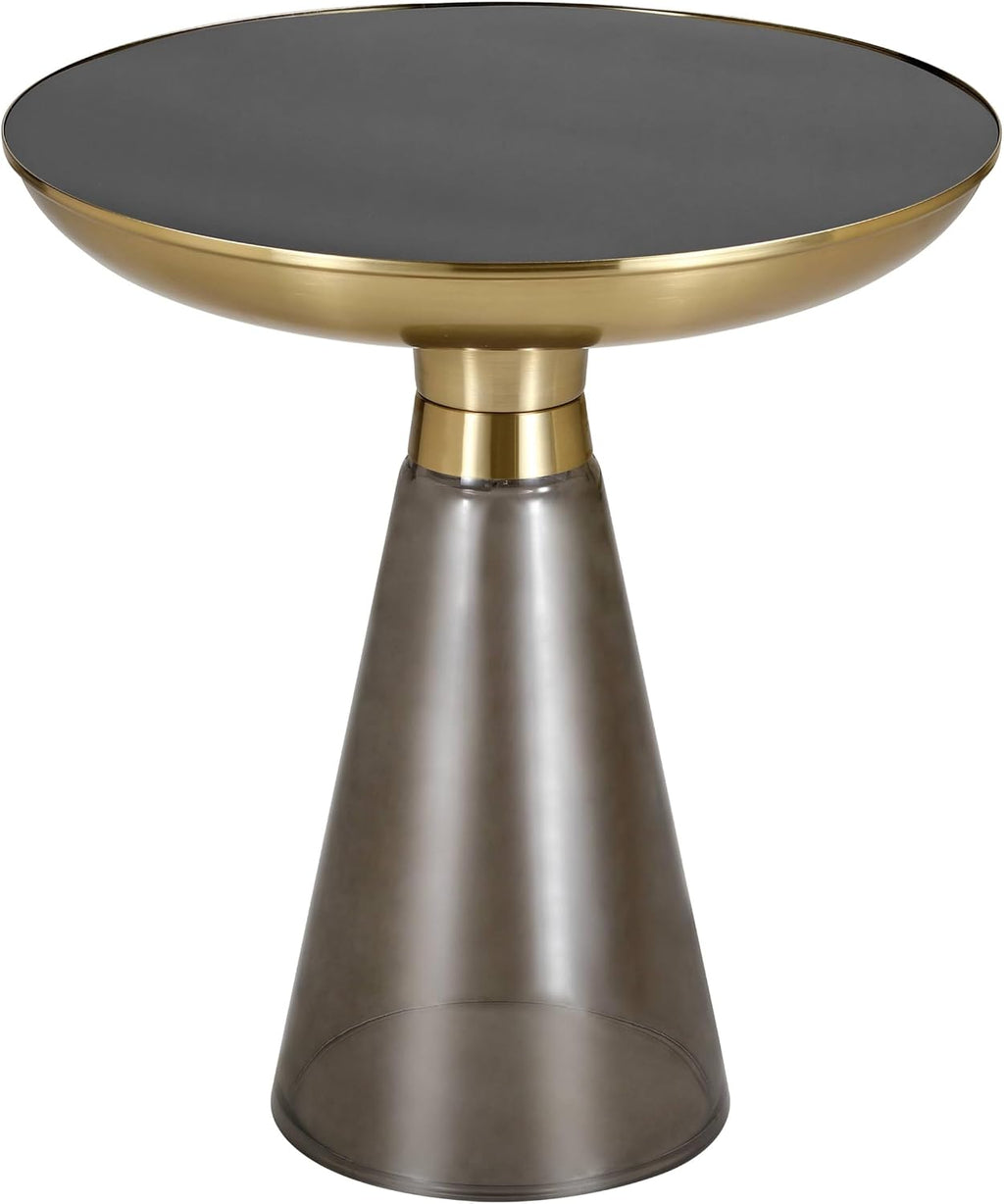 LeisureMod Side Table, Mid-Century Modern Accent End Table with Round Tempered Glass Top & Brushed Gold Iron Pedestal Base, for Small Spaces, Living Room, Coffee, Bedroom, Hyalus Collection in Smoke