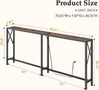 Gewudraw 70" Sofa Table Behind Couch with Oulets-Narrow Console Table,Brown | Industrial Style, Long Skinny Design,Couch Table For Hallway,Living Room,Bedroom, Built-In Power Outlets & USB, 172cm Length