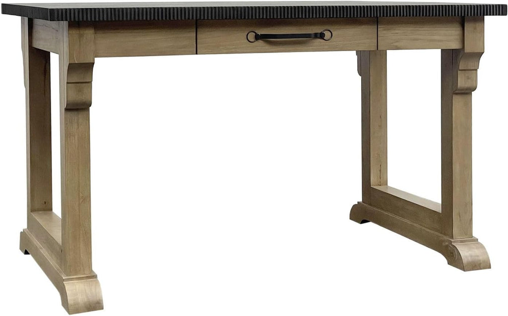 Cashew Finish Kitchen Island with Hickory Veneers and Functional Drawer | Scalloped solid wood top with hickory veneer
