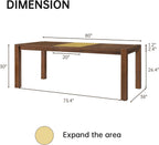 60"-80" Extendable Dining Table, Modern Rectangular Wood Kitchen Table, Farmhouse Expandable Dinner Table, Traditional Large Extension Meeting Desk for Dining Room, Living Room, Walnut