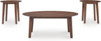 GTU Furniture Casual Wood Veneer Round 3-Piece Coffee Table Set, Cocktail Table with 2 Matching End Tables, Brown Finish for Living Room