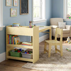 Kids Art Table with 2 Chairs, Toddler Craft Desk with Large Shelves Storage for Drawing & Writing, Activity Craft Table, with Paper Roller Wooden Furniture for Ages 2-10