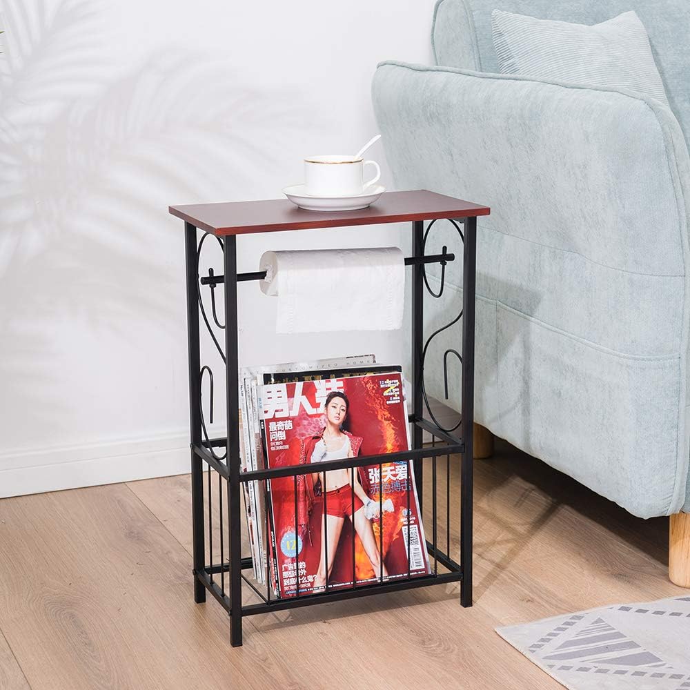 Side Table,Narrow End Table for Small Spaces,Snack Couch Table with Holder,Nightstand for Living Room,Bedroom,Office,Bathroom,Balcony (Coffee)
