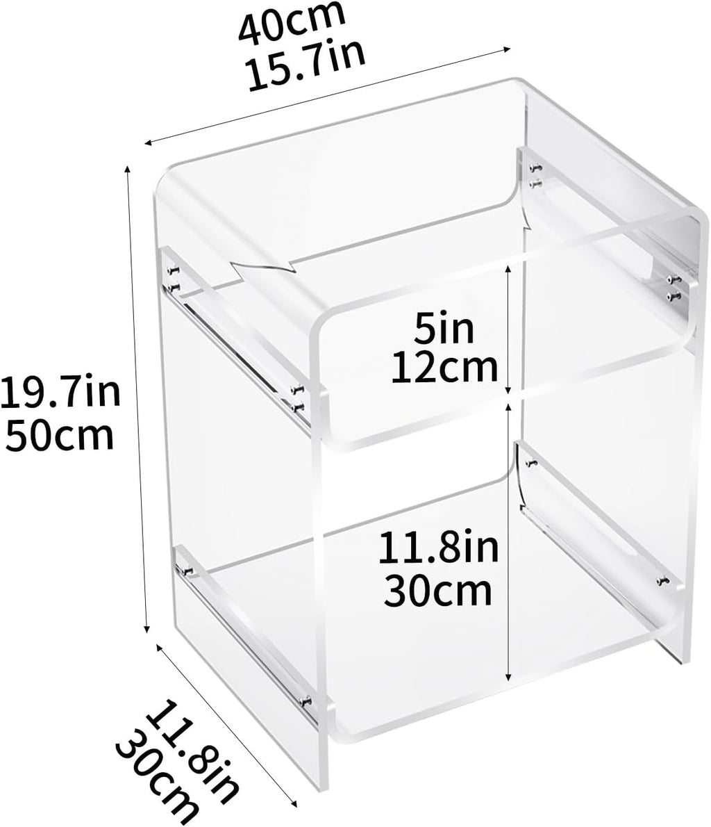 Acrylic End Table Record Player Table with Storage Shelf Clear Side Table Nightstand (15.7x19.7x11.8) (Clear)