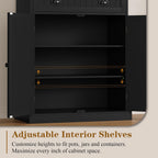 HOLTICO 54" Microwave Storage Cabinet with Doors, Black | Freestanding Kitchen Pantry with Drawer, Coffee Bar Station with Cable Management