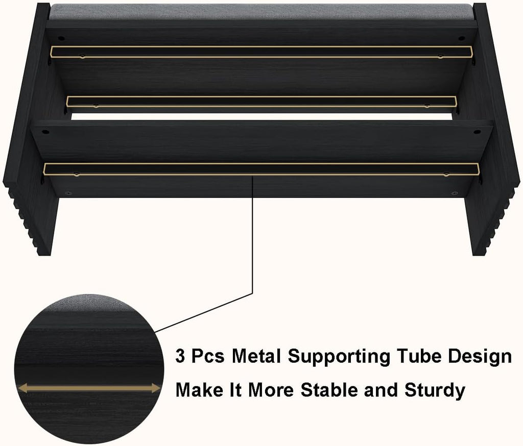 BON AUGURE 40" Entryway Shoe Bench with Storage & Cushion, Modern Fluted Shoe Rack for Mudroom, Sturdy Wooden Hallway Bench with 360 lbs Capacity, Black Oak