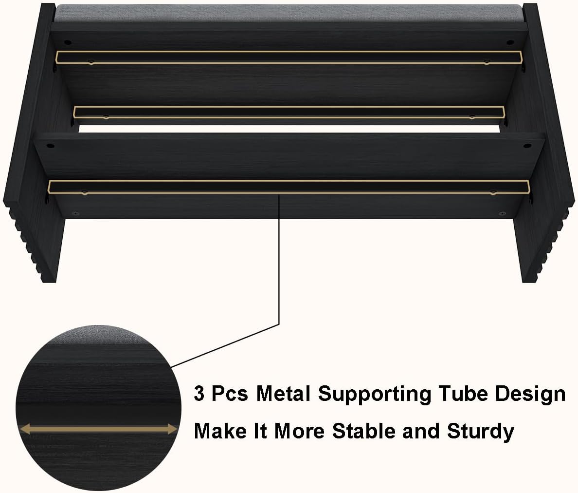 BON AUGURE 40" Entryway Shoe Bench with Storage & Cushion, Modern Fluted Shoe Rack for Mudroom, Sturdy Wooden Hallway Bench with 360 lbs Capacity, Black Oak