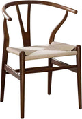 Y Wishbone Chair, Solid Ash Wood Dining Chair (Walnut) | Handwoven Paper Cord Seat, 300 LBS Capacity, Non-Slip Felt Pads, Curved Armrests, Ergonomic Y Back, Fully Assembled