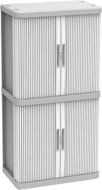 Terry, Rolling Space Cab 2, Indoor and Outdoor 2-Compartment Cabinet with Two Sliding Doors, 2 Adjustable Internal Shelves, Grey, in Recycled Plastic, Dimensions: 59x36x115 cm