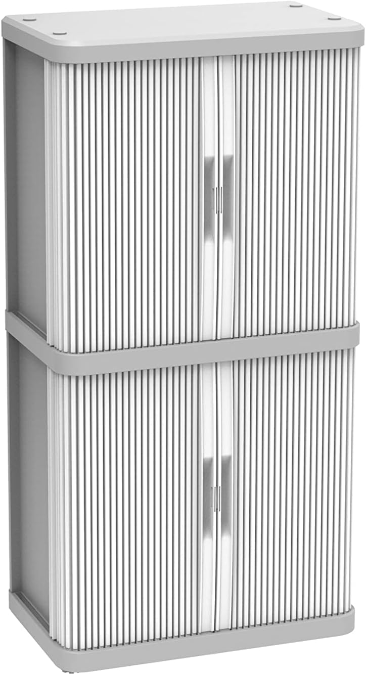 Terry, Rolling Space Cab 2, Indoor and Outdoor 2-Compartment Cabinet with Two Sliding Doors, 2 Adjustable Internal Shelves, Grey, in Recycled Plastic, Dimensions: 59x36x115 cm