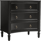 HULALA HOME 3 Drawer End Table with Charging Station, 26" Wide Endtable with Solid Wood Legs and Curved Profile, Classic Side Table for Living Room, Black