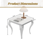Square Faux Marble End Table, Modern Elegant Side Table with Stainless Steel Legs and Silver Mirrored Finish, Luxury End Table for Living Room, Bedroom, Office