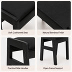 BAMBOOHOMIE Foot Stool Ottoman, Modern Vanity Stool Chair for Makeup with Removable Cushion & Side Handles, Bamboo Ottoman for Living Room Bedroom Office, Small Foot Rest for Couch (Black - Black)