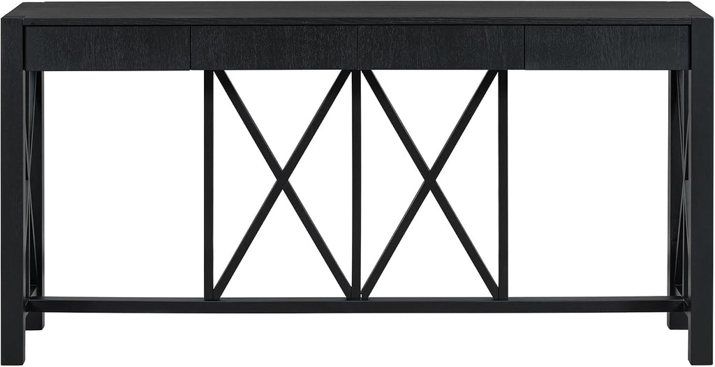 Farmhouse 60'' Console Table Sofa Table with 4 Spacious Drawers and Open Bottom Storage, Modern Crisscross Design Entryway Table for Living Room,Kitchen,Dining Room (Black-X)