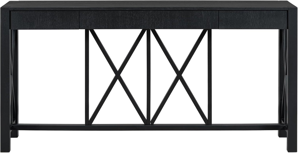 Farmhouse 60'' Console Table Sofa Table with 4 Spacious Drawers and Open Bottom Storage, Modern Crisscross Design Entryway Table for Living Room,Kitchen,Dining Room (Black-X)