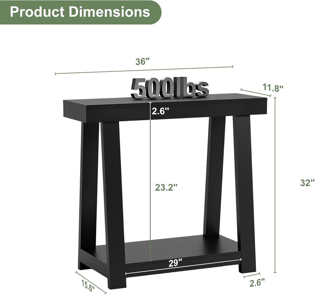 36" Narrow Console Table - 500lb Capacity 2-Tier Entryway Table, 2.6" Thick Top, Easy Clean & 15-Min Assembly, Sofa Table for Small Spaces