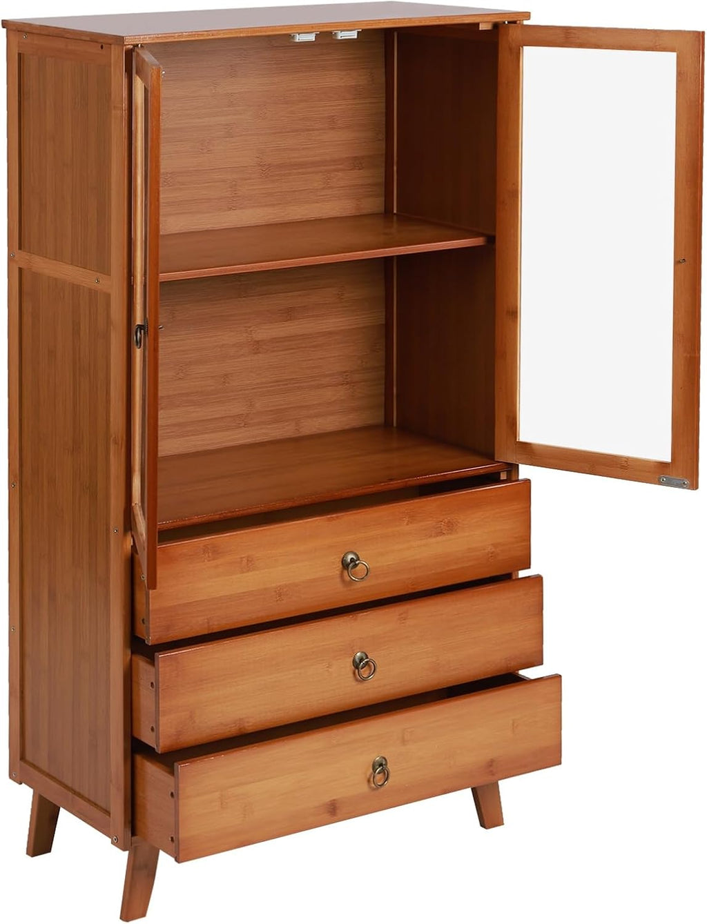 Kitchen Sideboard, Bamboo Pantry Dining Cupboard Buffet Cabinet Storage Cabinet with 2 Acrylic Doors for Living Room Dinning Room